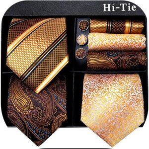 3 Pcs Gift Box Mens Tie Set Necktie with Pocket Square Cufflinks Lapel Pin Silk